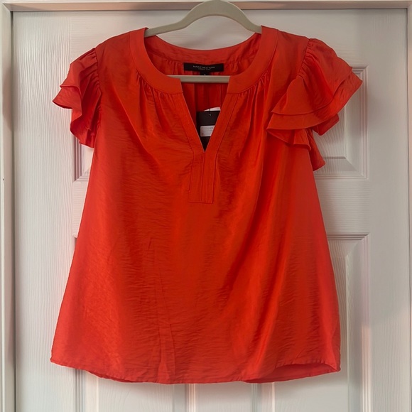 Marc New York Andrew Marc flutter sleeve top NWT size M orange red - Picture 1 of 7